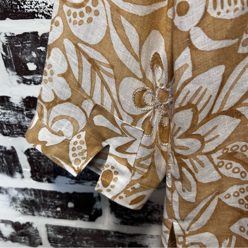 Laura Ashley Beige & White Floral Embroidered Linen Tunic Size L - Picture 7 of 7